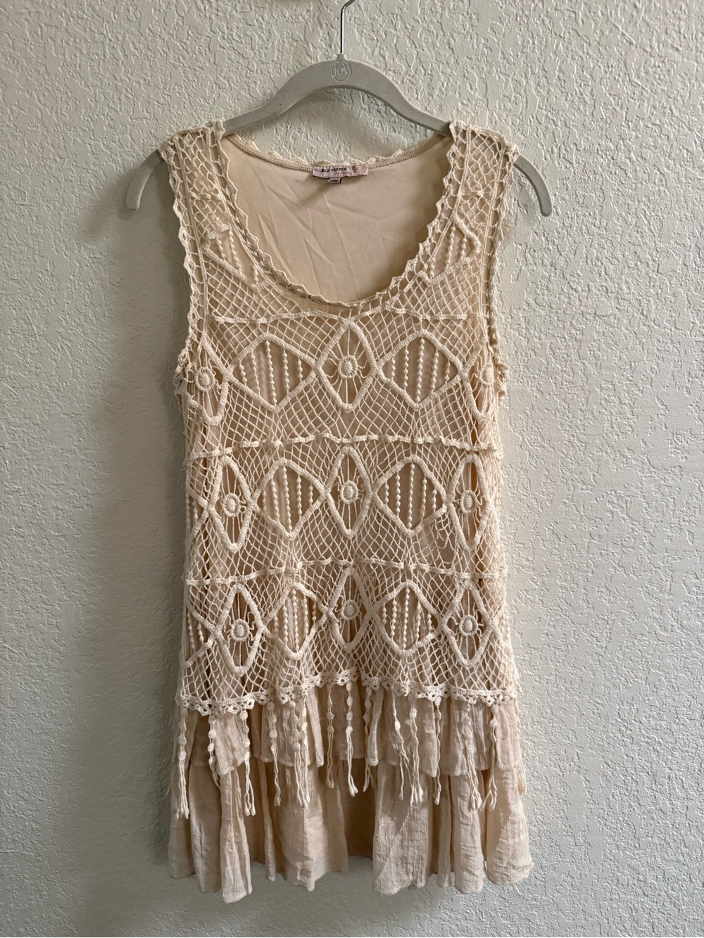 Blu Pepper Cream Boho Crochet Dress